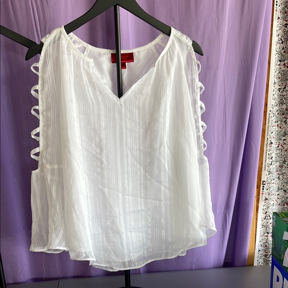 Jennifer Lopez White Asymmetrical Cut Out Blouse